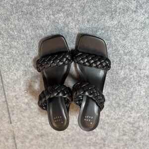 A New Day Basil Womens US 8.5 Slide Sandals Black Leather Braided Double Strap